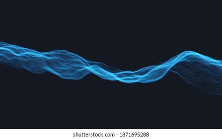 Fondo de la onda de partículas azules. Malla dinámica abstracta. Tecnología de grandes datos. Ilustración de rejilla vectorial.