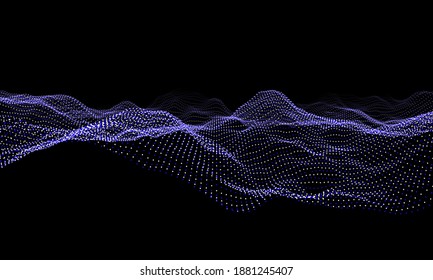 Fondo de ondas de partículas azules. Malla dinámica abstracta. Tecnología de grandes datos. Ilustración de rejilla vectorial.