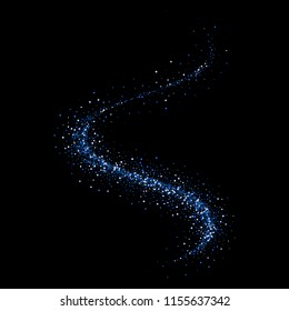 Blue particles wave or comet trail with sparkling neon light effect on vector transparent background for fashion cosmetic design