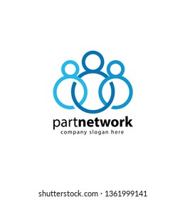 Blue Partner Network Logo Design Template.  Team Of Three People Together Icon Isolated On White Background