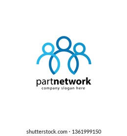 Design-Vorlage für Logo-Designs von Blue Partner.  Team von drei Leuten zusammen Symbol einzeln auf weißem Hintergrund