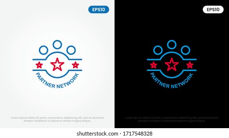Blue Partner Network Logo Design Template. Team of three people together icon isolated on white background.