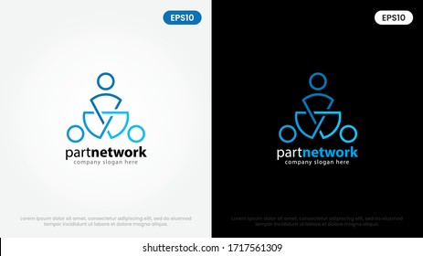 Blue Partner Network Logo Design Template. Team Of Three People Together Icon Isolated On White Background.