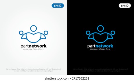Blue Partner Network Logo Design Template. Team of three people together icon isolated on white background.