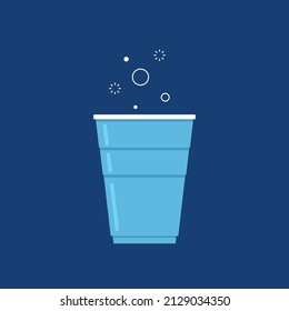 Blue party cup isolated on red background, vector illustration. Blue beer cup vector. Beer pong.