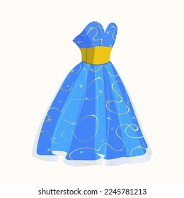 Blue party dress. Fashion Holiday festive gown vector flat cartoon illustration