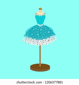 Blue party dress on hanger. Prom dress. Vector Illustration.