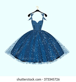 Blue party dress. Vector illustration