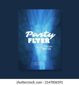 Blue Party Flyer or Cover Design with Blurred, Waves and Abstract Transparent Concentric Circles Pattern - Modern Style Template in Editable Vector Format
