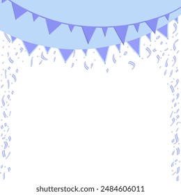 Blue party flyer with flags and confetti