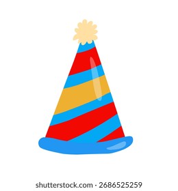 Blauer Partyhut im flachen Stil für Neujahrsfeiern, perfekt für Feiertage, saisonale Dekorationen und festliche Gestaltungselemente.