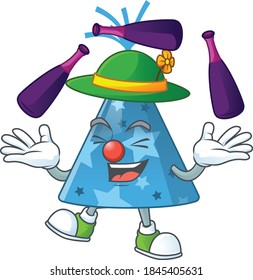 Blue party hat mascot cartoon design playing Juggling on circus. Vector illustration