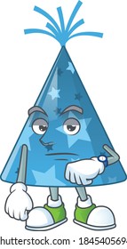 Blue party hat showing waiting gesture cartoon design concept. Vector illustration