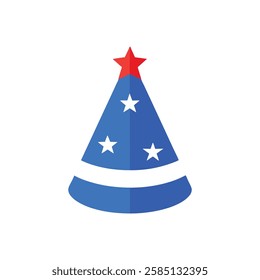 a blue party hat with white stars