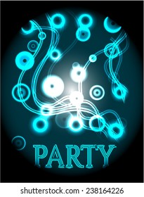 Blue party poster on dark background with text