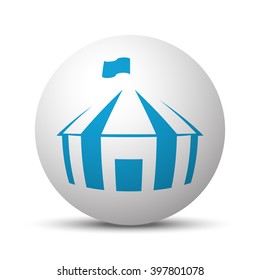 Blue Party Tent icon on sphere on white background