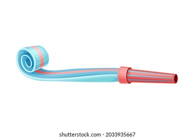 Blue Party Whistle as Birthday Toy and Accessory for Blowing and Making Sound Vector Illustration