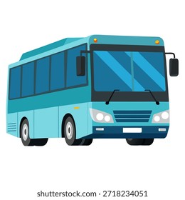 Vista lateral azul do ônibus de passageiros. Ilustração isolada de vetor no plano de fundo branco