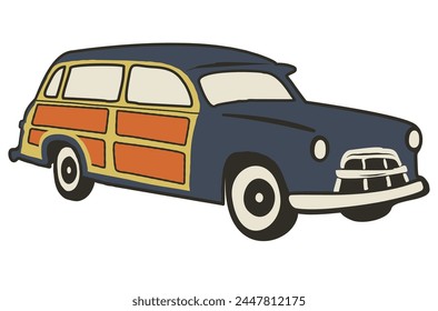 blue passenger retro car vector illustration