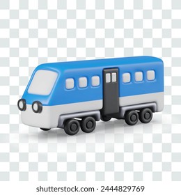 Blue passenger wagon, carriage in detailed 3D style. Element of railway business