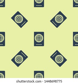 Blue Passport with biometric data icon isolated seamless pattern on white background. Identification Document.  Vector Illustration