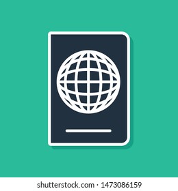 Blue Passport with biometric data icon isolated on green background. Identification Document.  Vector Illustration