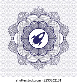 Blue passport emblem. with rocket icon inside