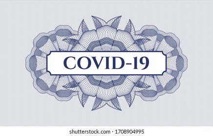 Blue passport emblem. Vector Illustration. Detailed with text COVID-19 inside
