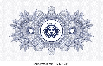Blue passport emblem. Vector Illustration. Detailed with biohazard covid-19 icon inside