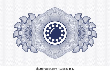 Blue passport emblem. Vector Illustration. Detailed with coronavirus icon inside