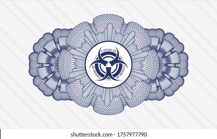 Blue passport emblem. Vector Illustration. Detailed with biohazard covid-19 icon inside