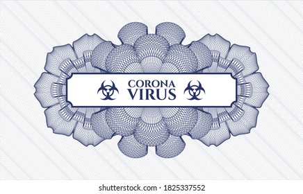 Blue passport emblem. Vector Illustration. Detailed with text Coronavirus inside