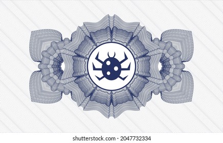 Blue passport emblem. Vector Illustration. Detailed with bug icon inside