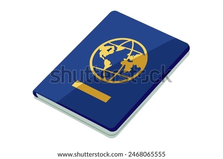 A blue passport features a gold globe symbol on it