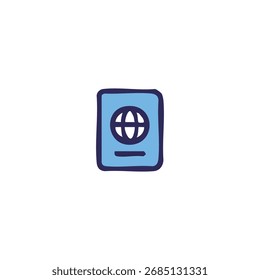 Ícone azul do passaporte com globo