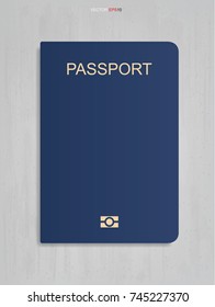 Blue Passport Isolated On Concrete Texture Background. Vector Illustration.