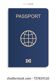 Blue passport isolated on white background. Vector illustration.