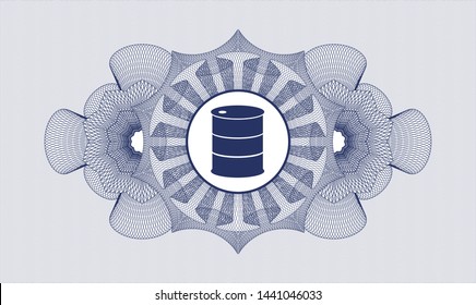 Blue passport money rosette with barrel icon inside