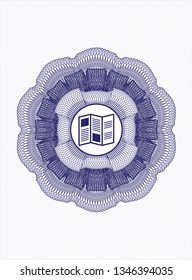 Blue passport money rosette with brochure icon inside