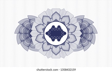 Blue passport money rosette with business meeting teamwork icon inside