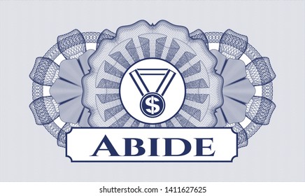 Blue passport money rosette with business award icon and Abide text inside