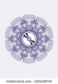 Blue passport money rosette with CD or DVD disc icon inside