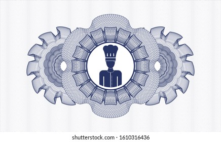 Blue passport money rosette with chef icon inside