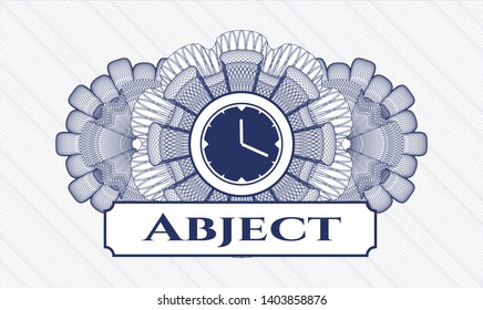Blue passport money rosette with clock, time icon and Abject text inside