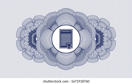 Blue passport money rosette with contract icon inside