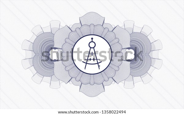 Blue passport money rosette with drawing compass\
icon inside