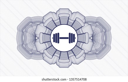 Blue Passport Money Rosette With Dumbbell Icon Inside