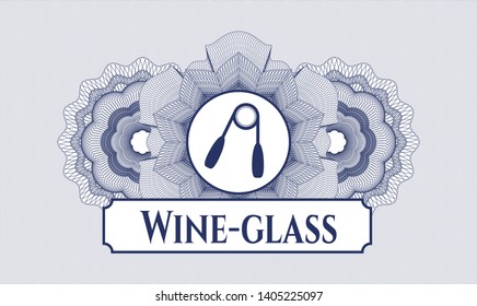 Blue passport money rosette with hand gripper icon and Wine-glass text inside