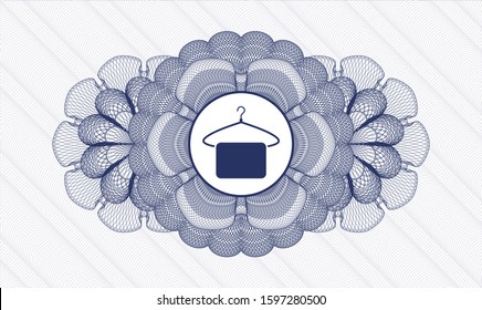 Blue passport money rosette with hanger with towel icon inside
