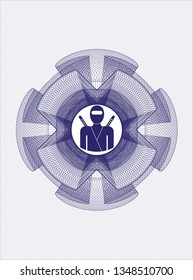 Blue passport money rosette with ninja icon inside